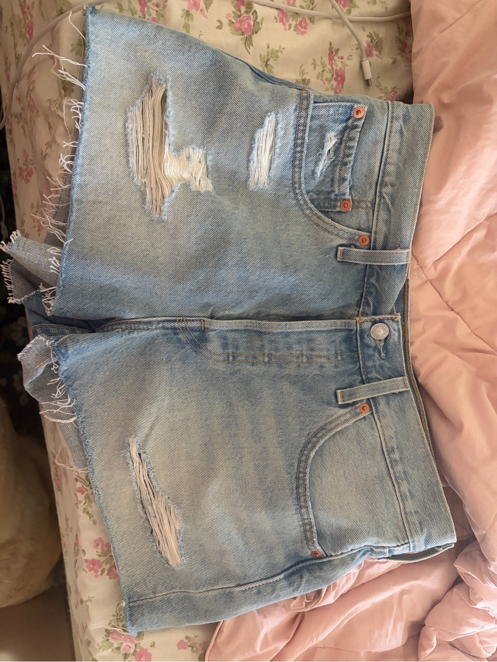 Levi's Light Blue Distressed Denim Short